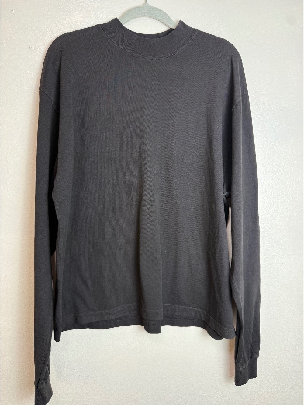 Black Charcoal Mock Neck Long Sleeve Oversized Relaxed Fit Top Tee large